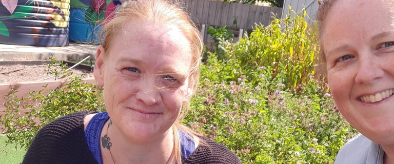 Carol (HPP Client) and Julie (CHRN HPP) with harvested tomatoes Carol (HPP Client) and Julie (CHRN HPP) with harvested tomatoes