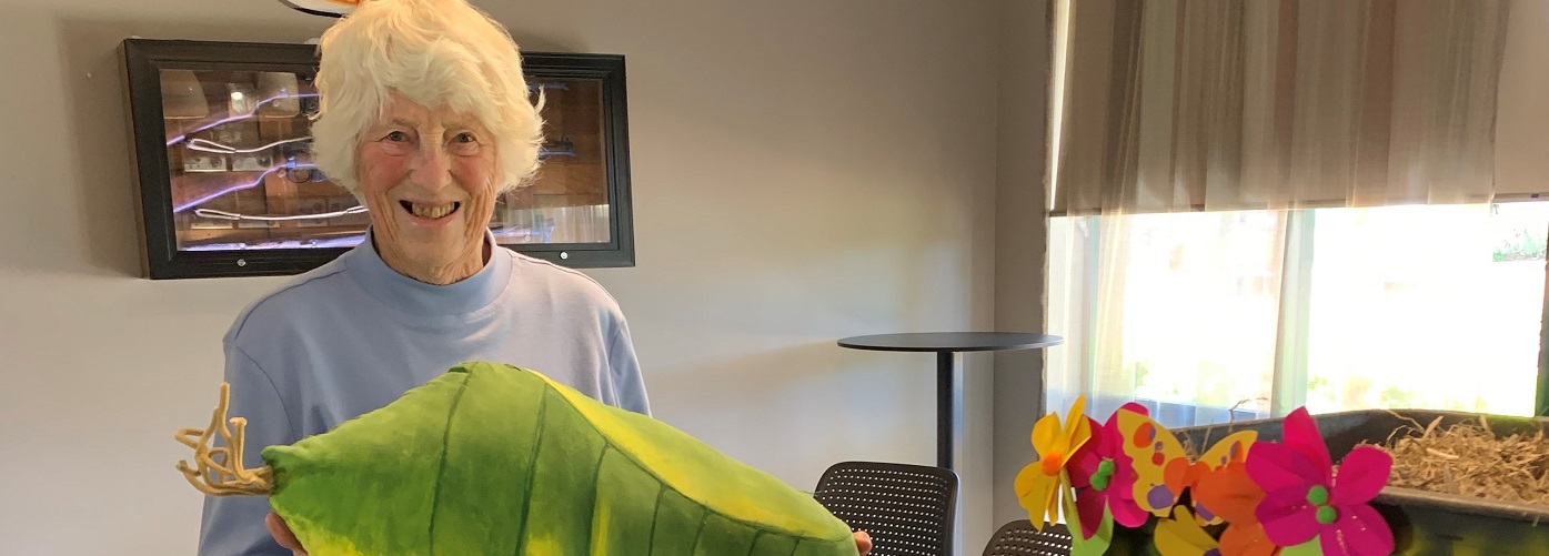 Dorothy Sherratt with cocoon for float