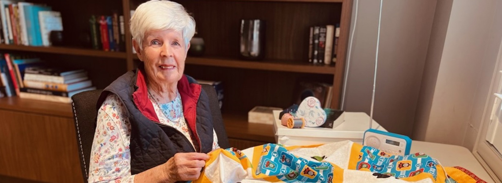 Wendy with her quilting project.jpg Wendy with her quilting project.jpg